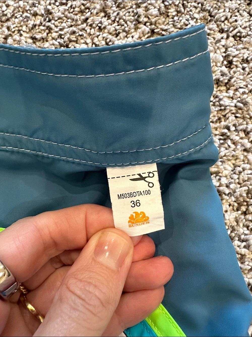 Sundek Teal Swim Trunks with Lime & White Stripes